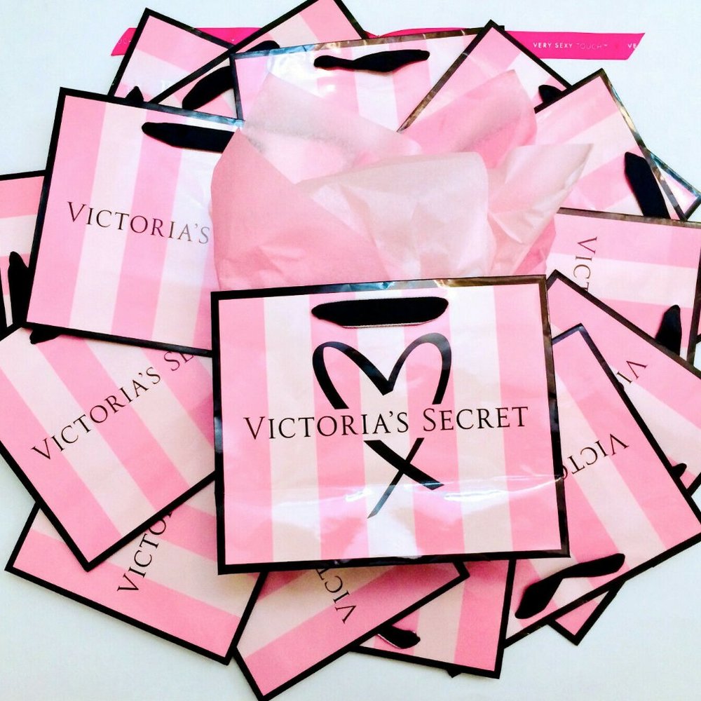 Victorias Secret Pink Stripe Logo 10 Med Paper Bag